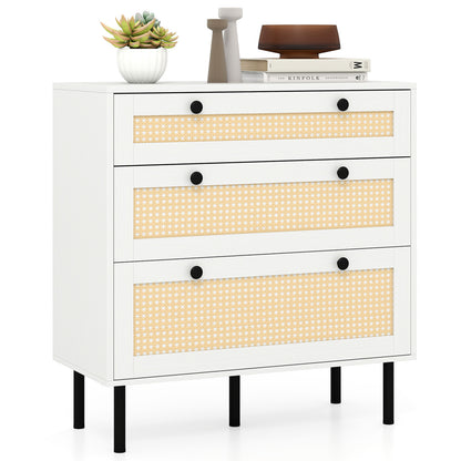 3-Drawer Rattan Nightstand Boho Chest of Drawers for Bedroom