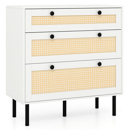 3-Drawer Rattan Nightstand Boho Chest of Drawers for Bedroom
