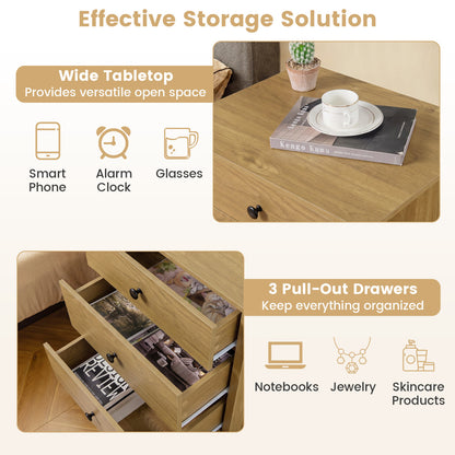 3-Drawer Wooden Nightstand with Metal Slides