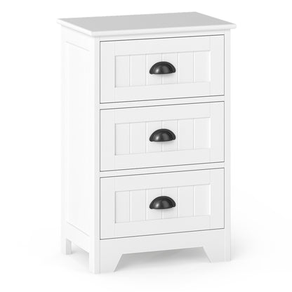 Farmhouse Nightstand with 3 Storage Drawers and Handles-Walnut - White