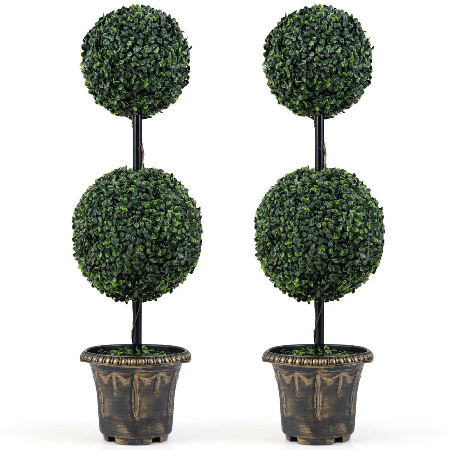 3 FT Artificial Boxwood Topiary Tree Double Ball Shrubs Set of 2