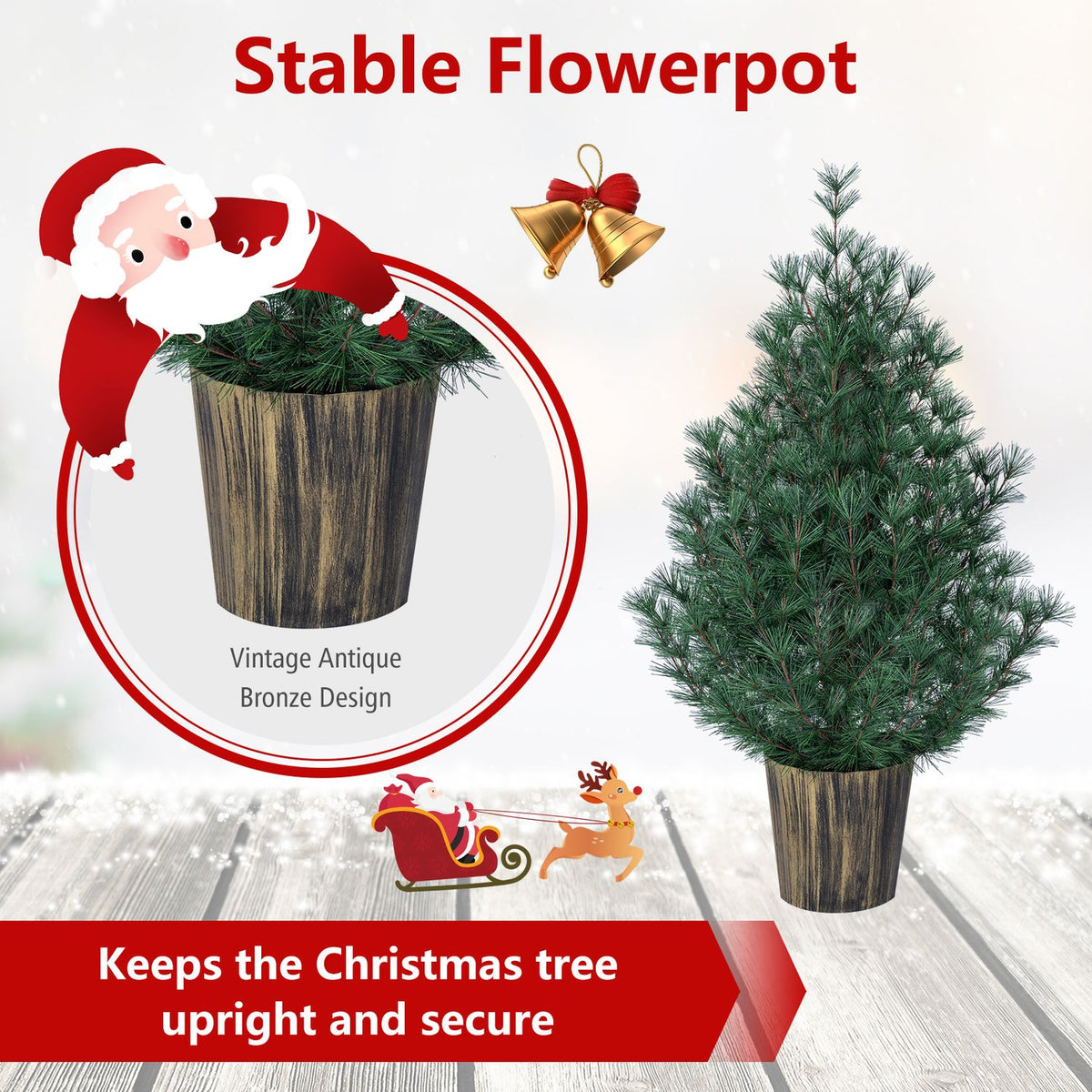 3 FT Artificial Potted Christmas Tree with Vintage Flowerpot for Front Porch