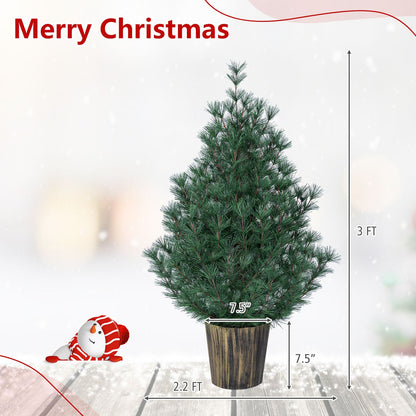 3 FT Artificial Potted Christmas Tree with Vintage Flowerpot for Front Porch