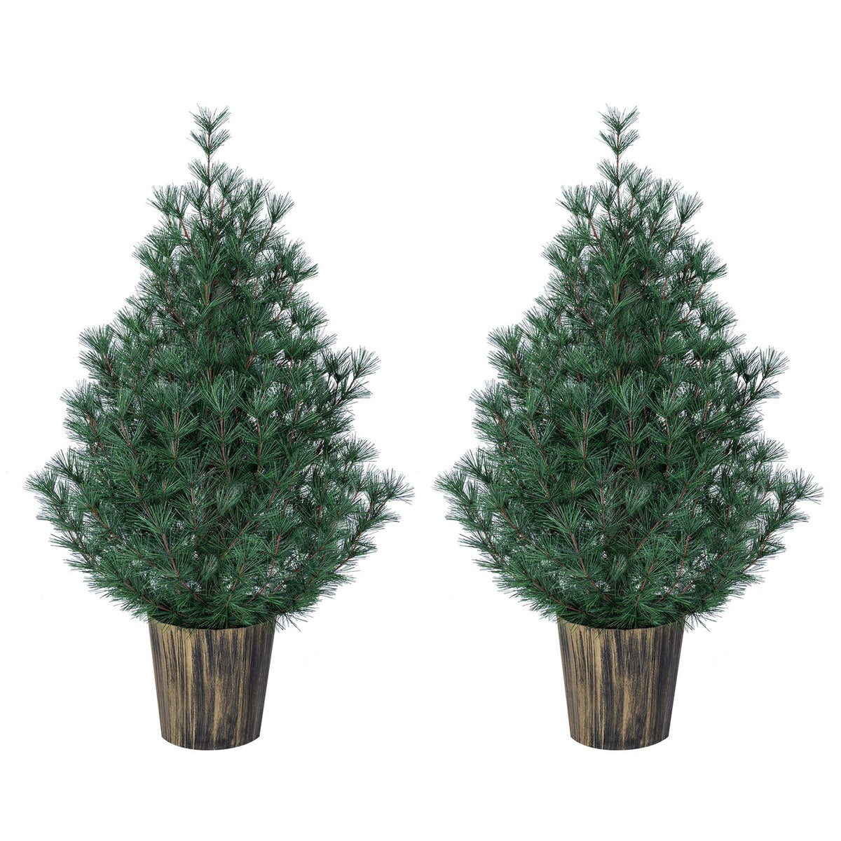 3 FT Artificial Potted Christmas Trees with Vintage Flowerpot for Front Porch Set of 2