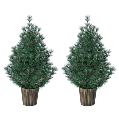3 FT Artificial Potted Christmas Trees with Vintage Flowerpot for Front Porch Set of 2