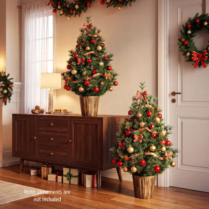 3 FT Artificial Potted Christmas Trees with Vintage Flowerpot for Front Porch Set of 2