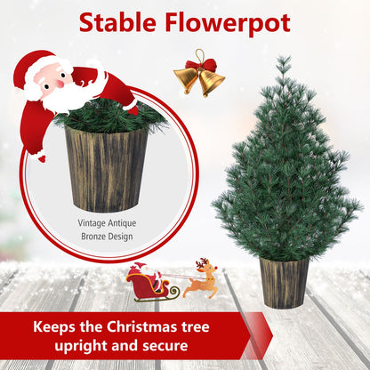 3 FT Artificial Potted Christmas Trees with Vintage Flowerpot for Front Porch Set of 2