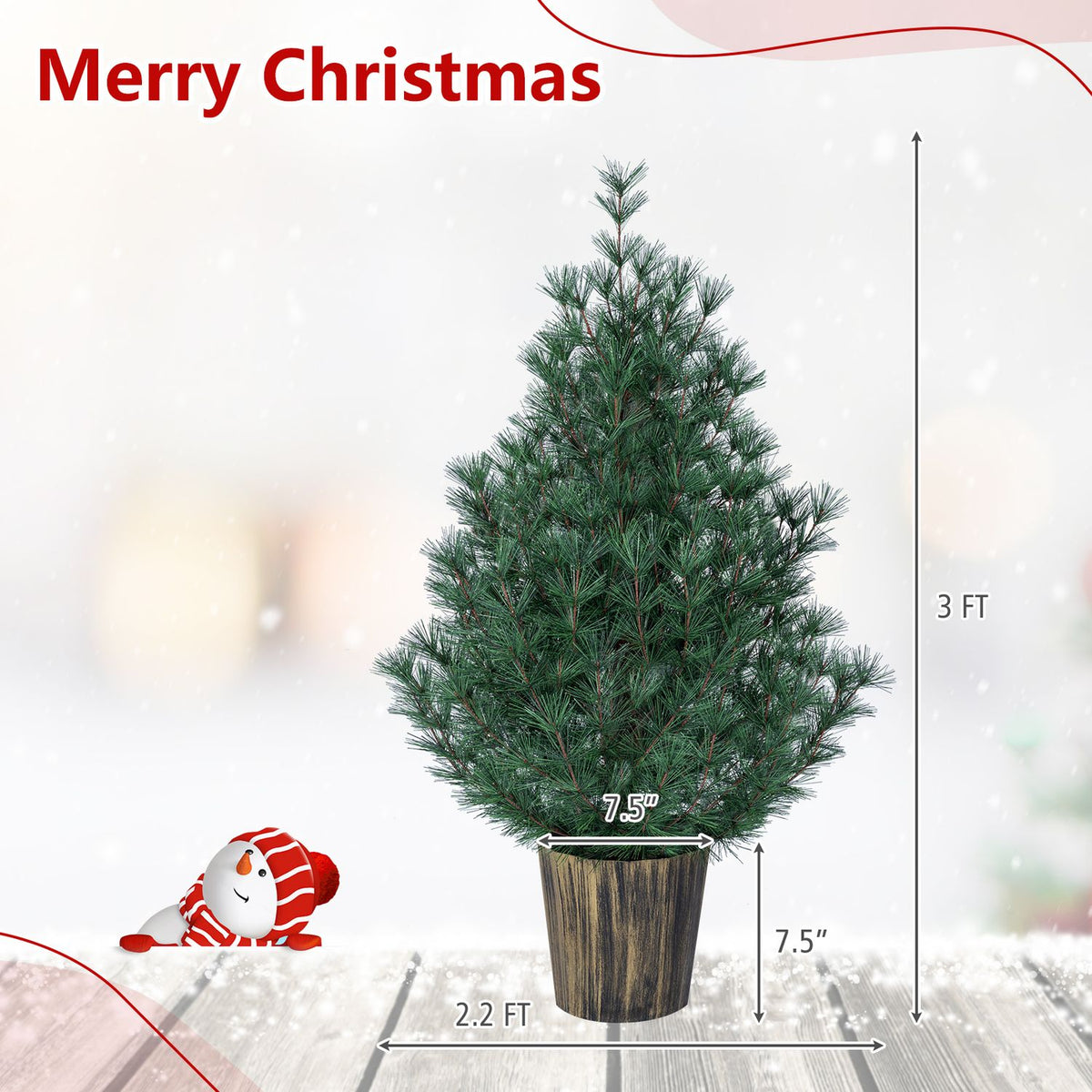 3 FT Artificial Potted Christmas Trees with Vintage Flowerpot for Front Porch Set of 2