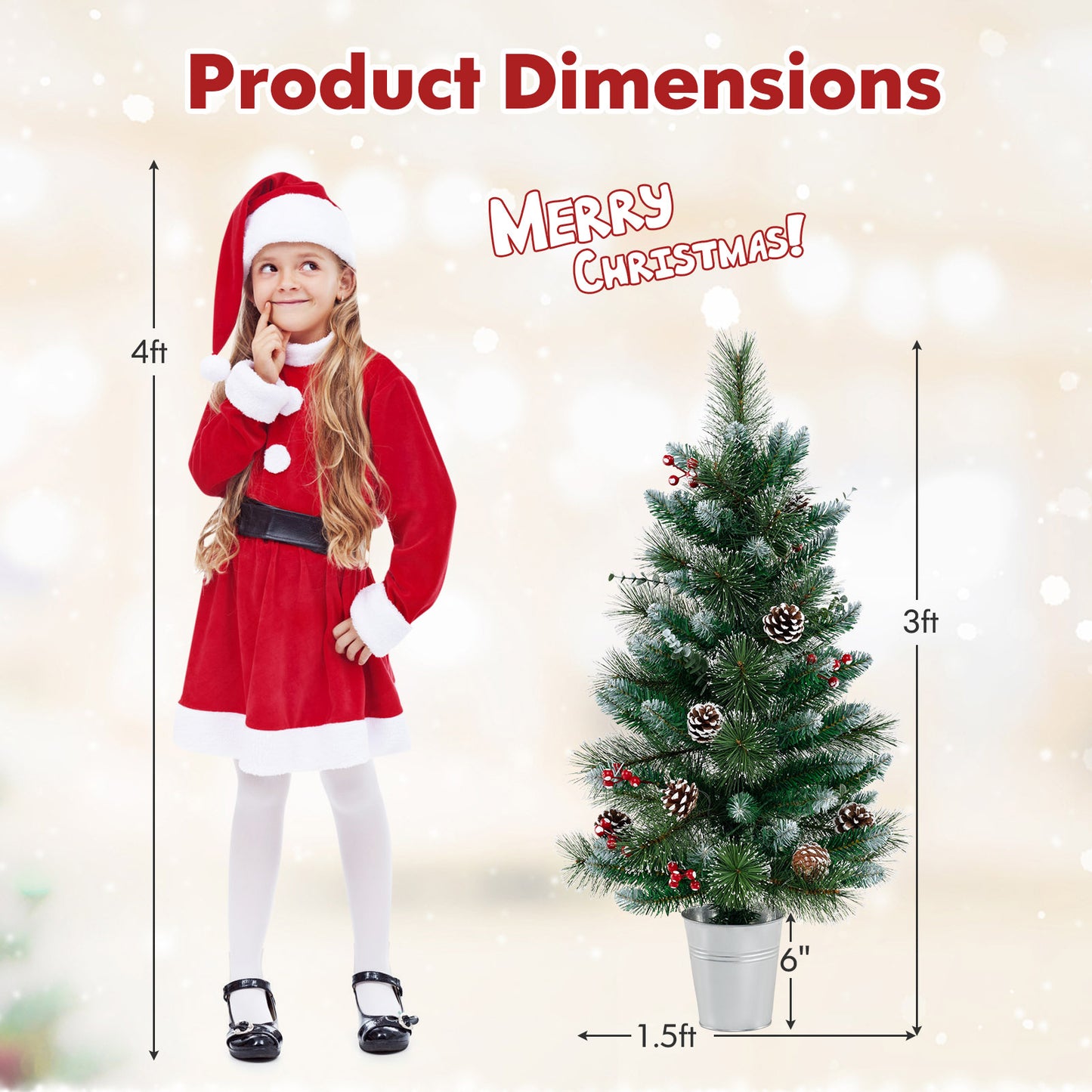 3 FT Battery-Operated Tabletop Holiday Decoration with 81 PVC and Pine Needles