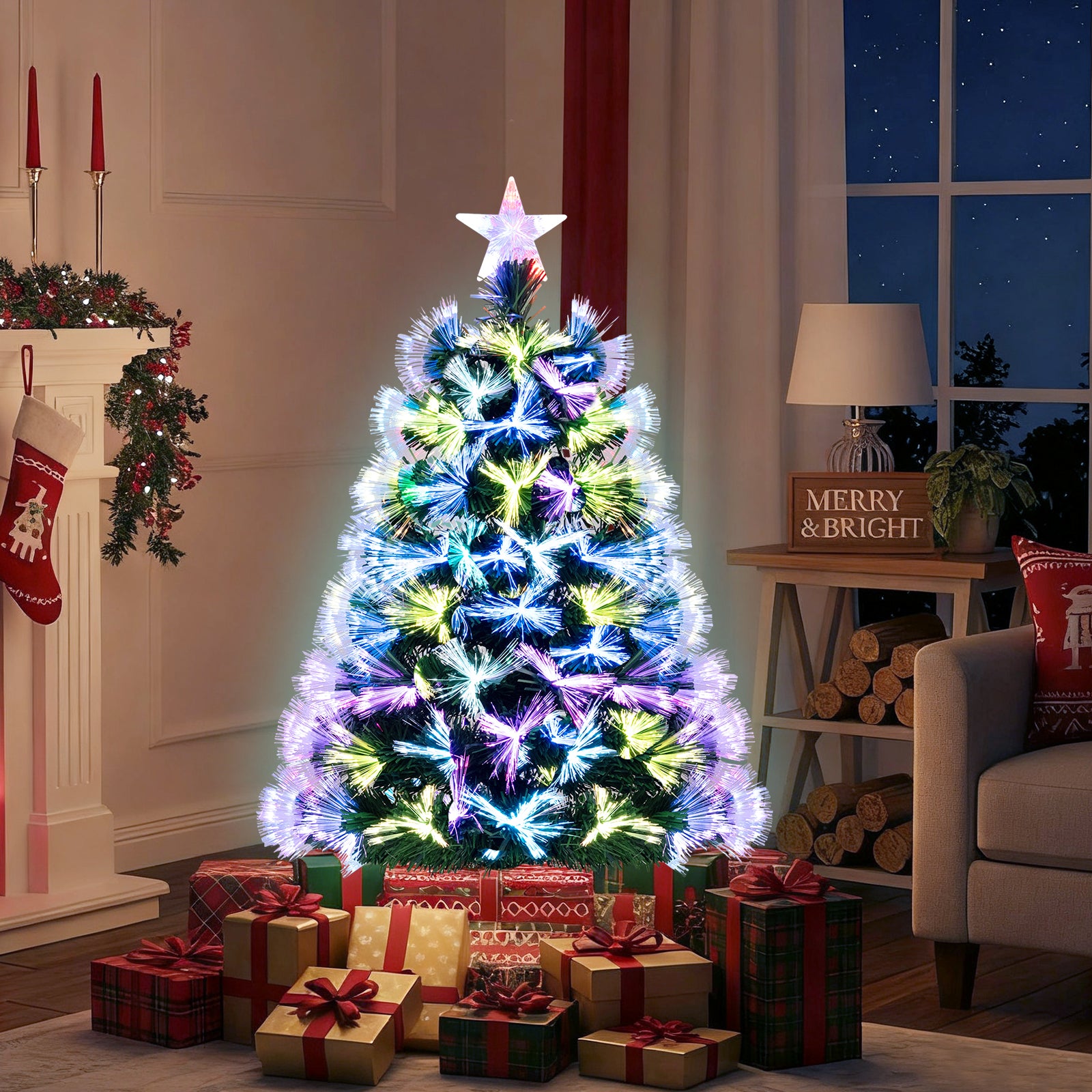 3 Feet Fiber Optic Christmas Tree with Branch Tips and Topper Star