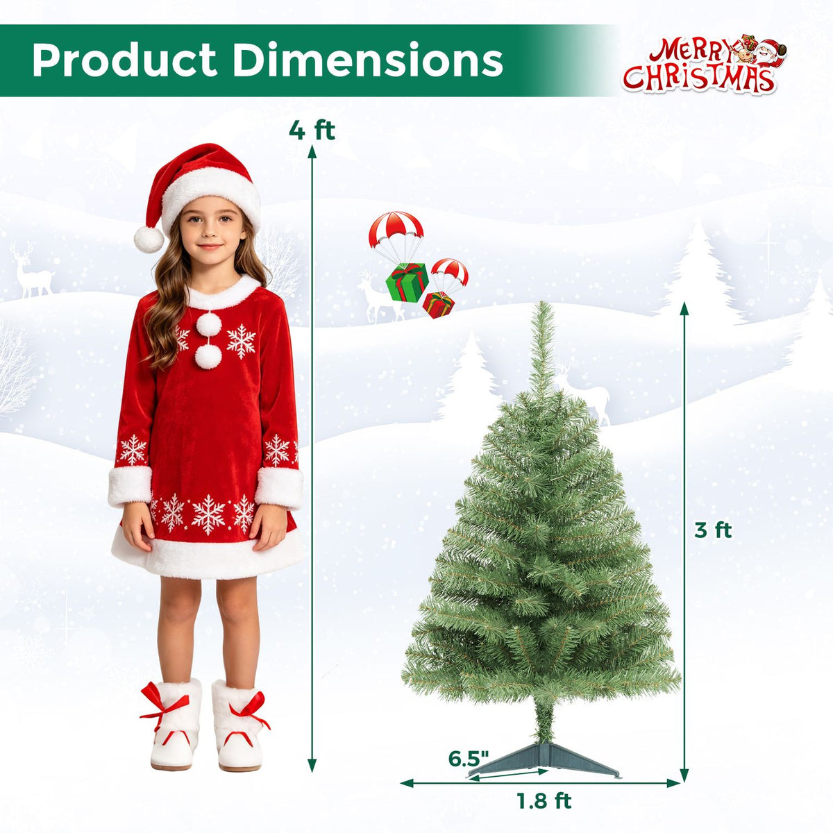 3 FT Mini Tabletop Christmas Tree with 113 Green PVC Branch Tips