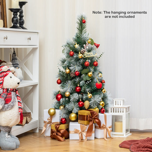 3 FT Pre-Lit Artificial Mini Christmas Tree with 98 Flocked PVC and Pine Needles