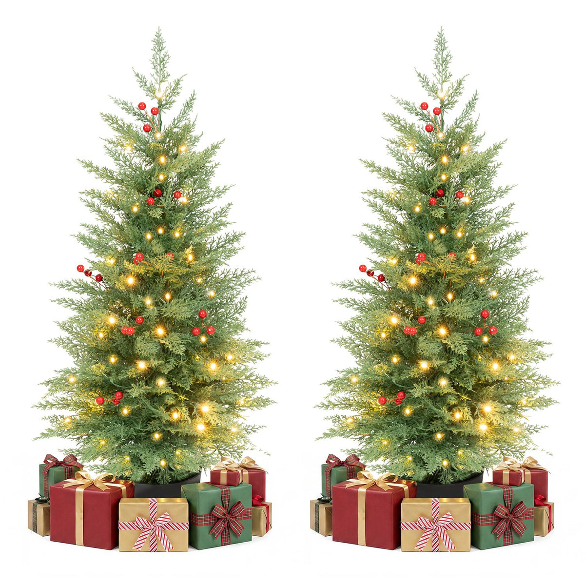 3 FT Pre-Lit Potted Christmas Tree Set of 2 with PE Branch Tips