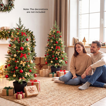 3 FT Pre-Lit Potted Christmas Tree Set of 2 with PE Branch Tips