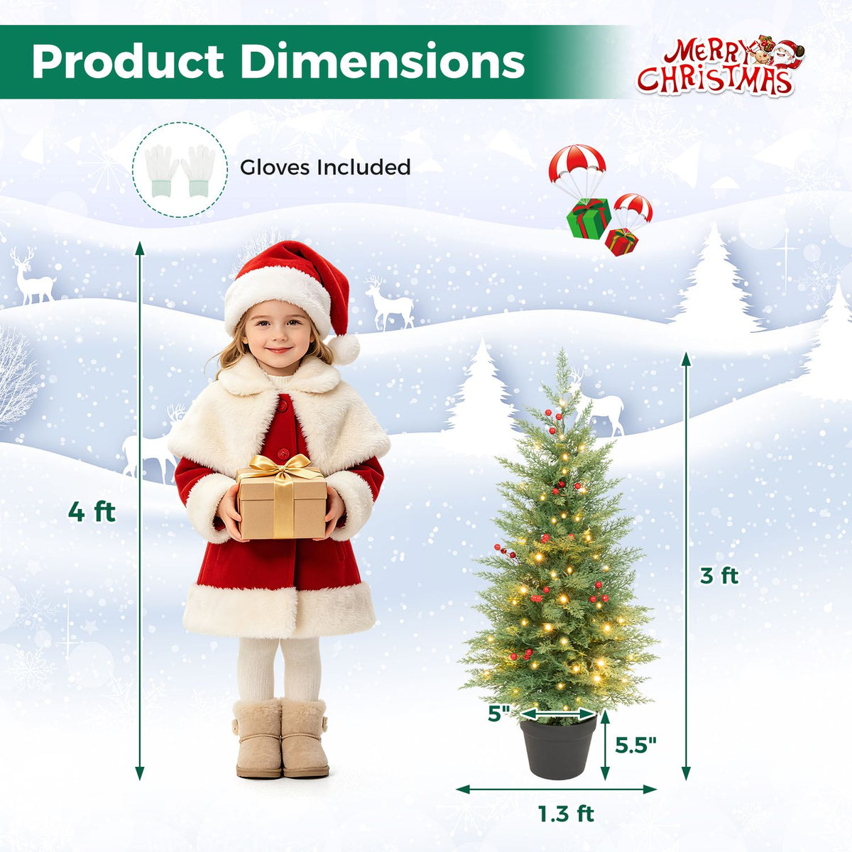 3 FT Pre-Lit Potted Christmas Tree Set of 2 with PE Branch Tips