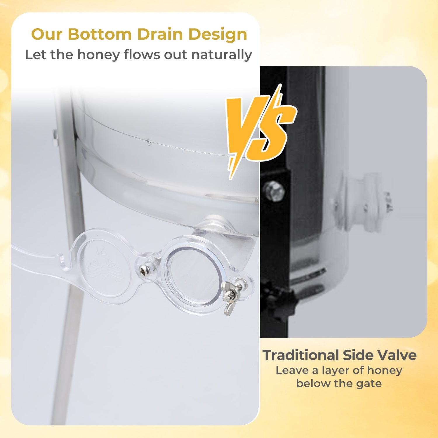 3 Frame Manual Honey Extractor with Bottom Gravity Flow Gate and Clear Lid for Home Apiary
