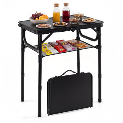 3-Height Folding Camping Table with Large Storage Net & Handle