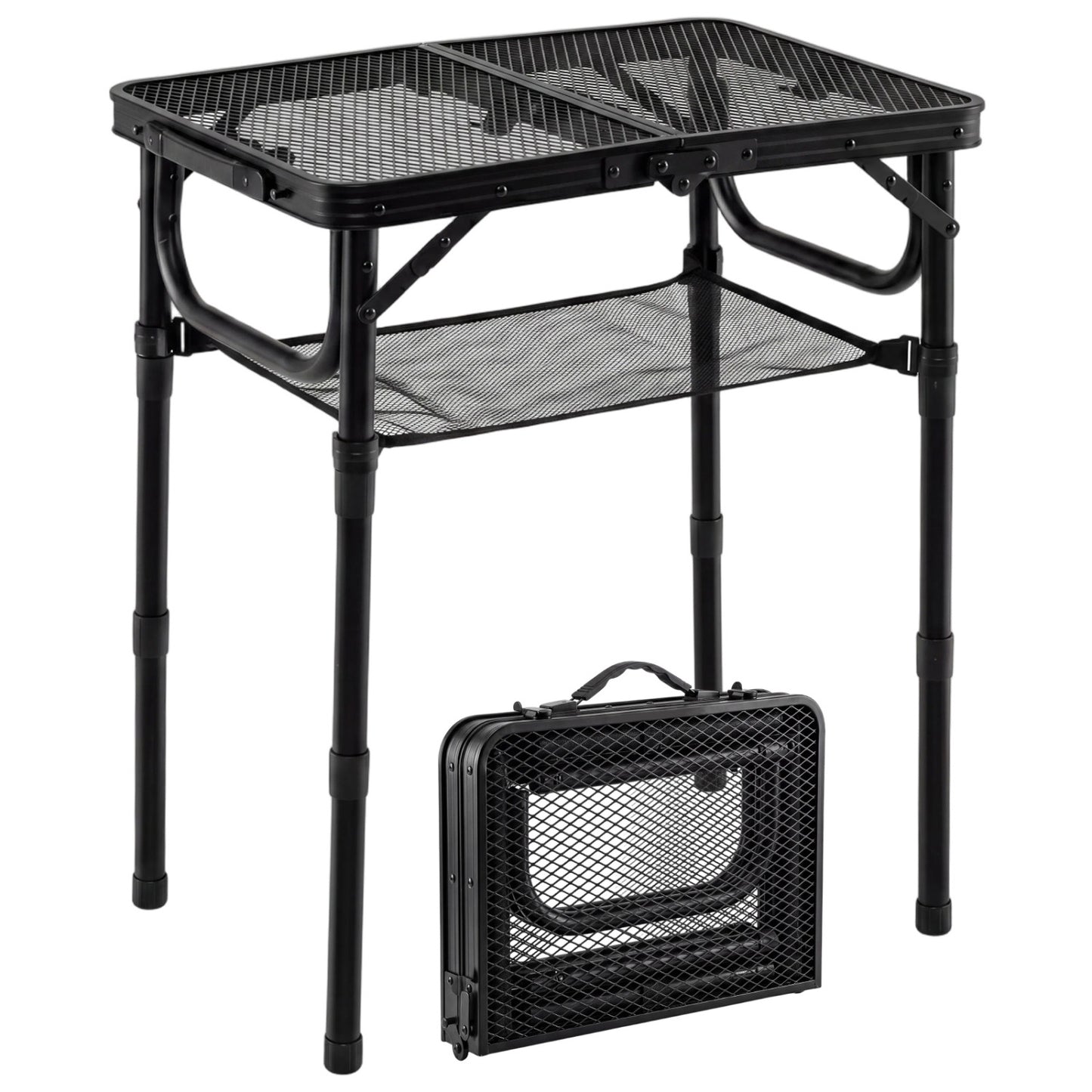 3-Height Folding Picnic Table with Large Storage Net and Handle