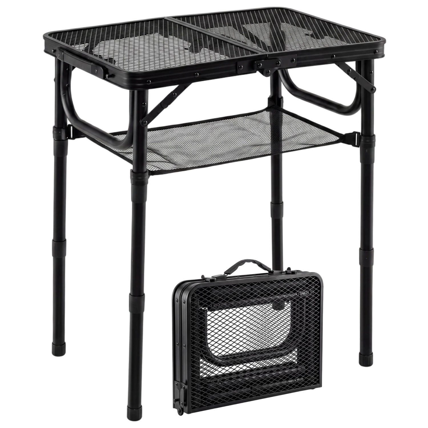 3-Height Folding Picnic Table with Large Storage Net and Handle