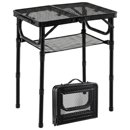 3-Height Folding Picnic Table with Large Storage Net and Handle