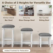 3 Heights Square Saddle Stool Set of 2 with Footrests and Padded Seats-Gray