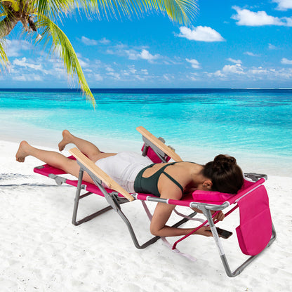 3-IN-1 Foldable Beach Chair with Footrest and Adjustable Backrest-Peach