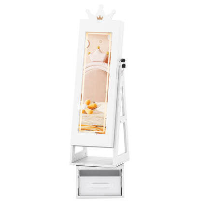3 In 1 Kids Jewelry Cabinet with 3-Color Lighted Full Length Mirror-White