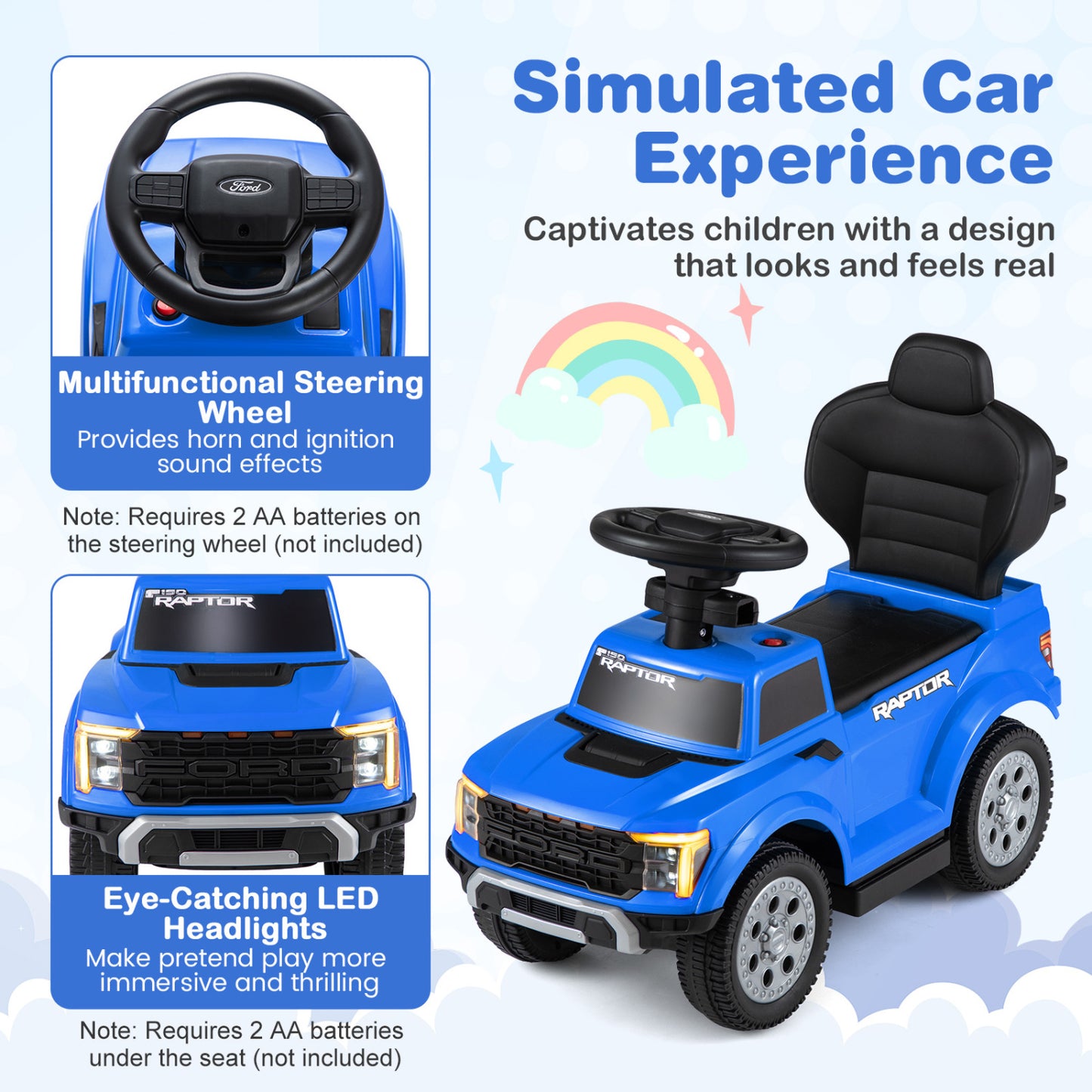 3-In-1 Licensed Ford Push Car for Toddlers