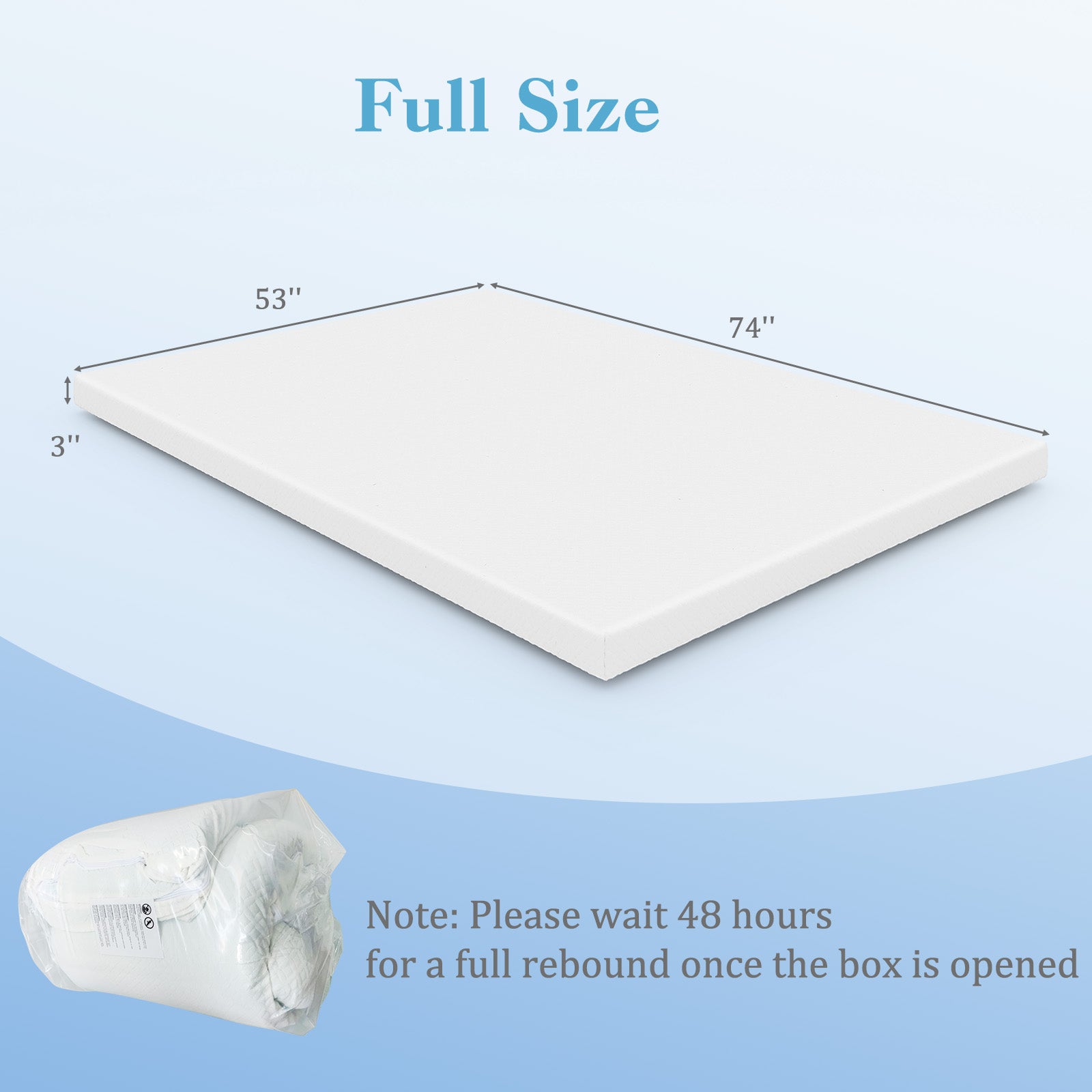 3 Inch Gel-Infused Memory Foam Mattress Topper with Removable Cover-Full Size - Full Size