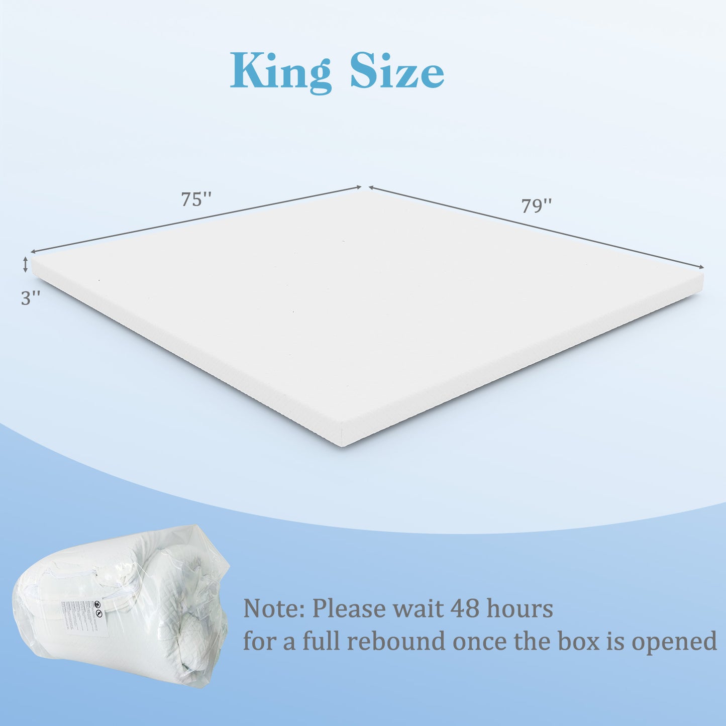 3 Inch Gel-Infused Memory Foam Mattress Topper with Removable Cover