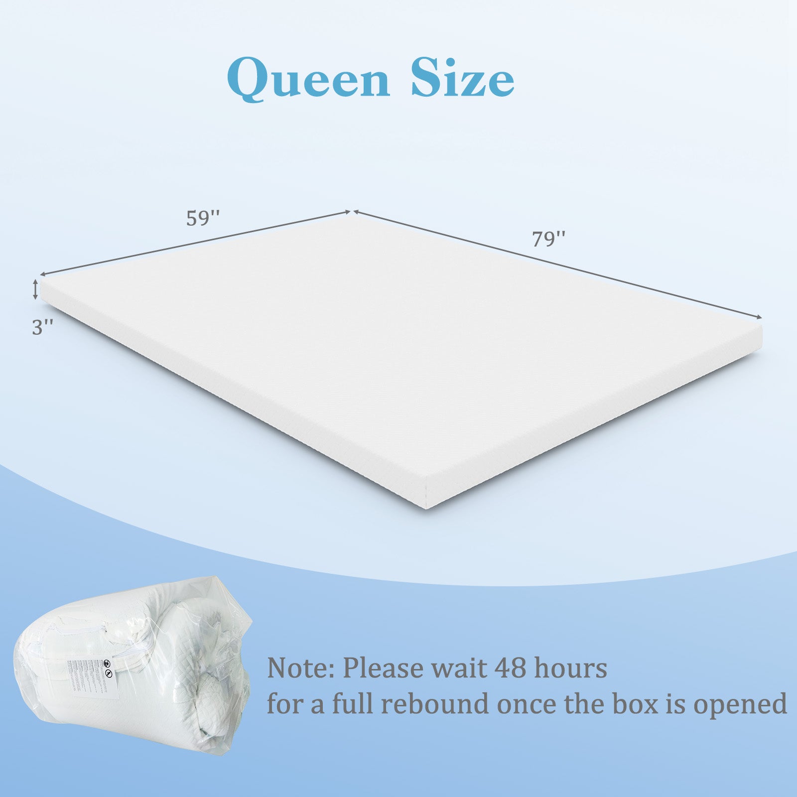 3 Inch Gel-Infused Memory Foam Mattress Topper with Removable Cover-Full Size - Queen Size