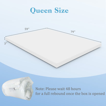 3 Inch Gel-Infused Memory Foam Mattress Topper with Removable Cover-Full Size - Queen Size