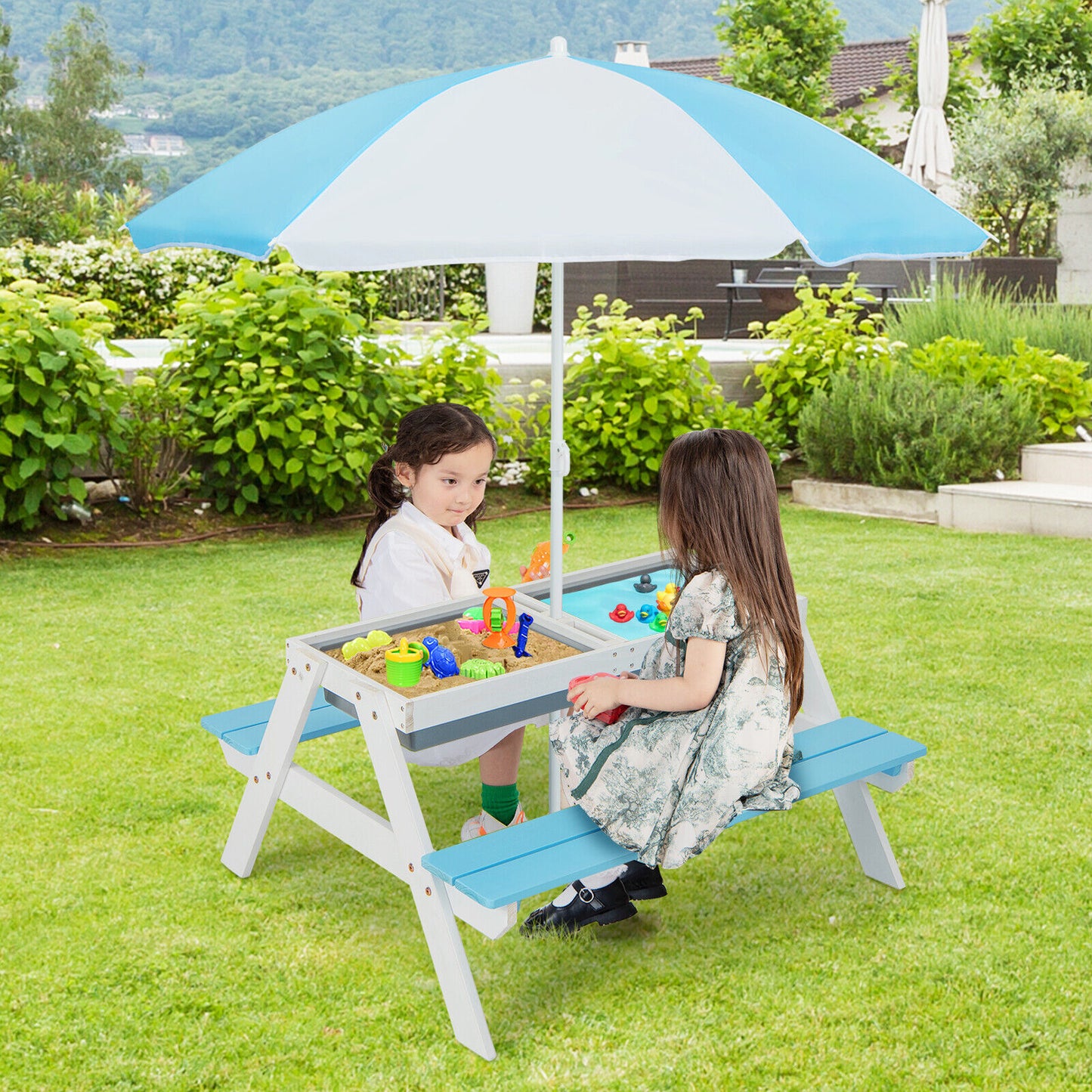 3-in-1 Kids Outdoor Picnic Water Sand Table with
