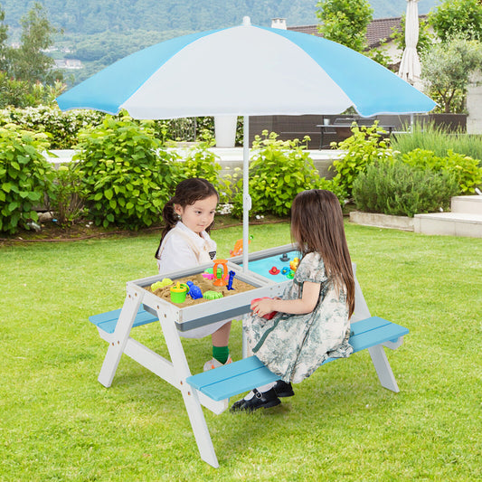 3-in-1 Kids Outdoor Picnic Water Sand Table with