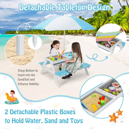 3-in-1 Kids Outdoor Picnic Water Sand Table with