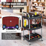 3 Layer Detailing Tool Utility Cart Tool Organizer Mobile Rolling Cart with Multiple Divider-Black