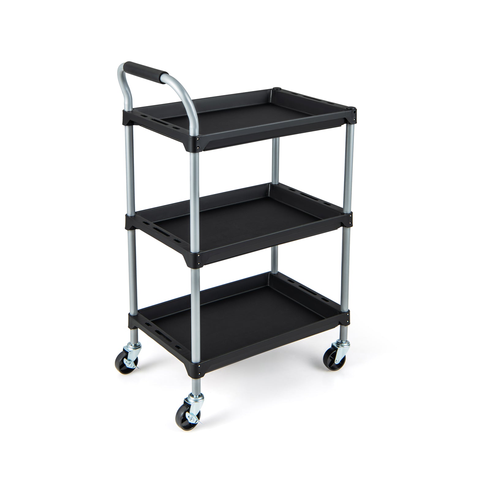 3 Layer Tool Cart with PP Shelves Sponged Handle and Swivel Wheel-Black