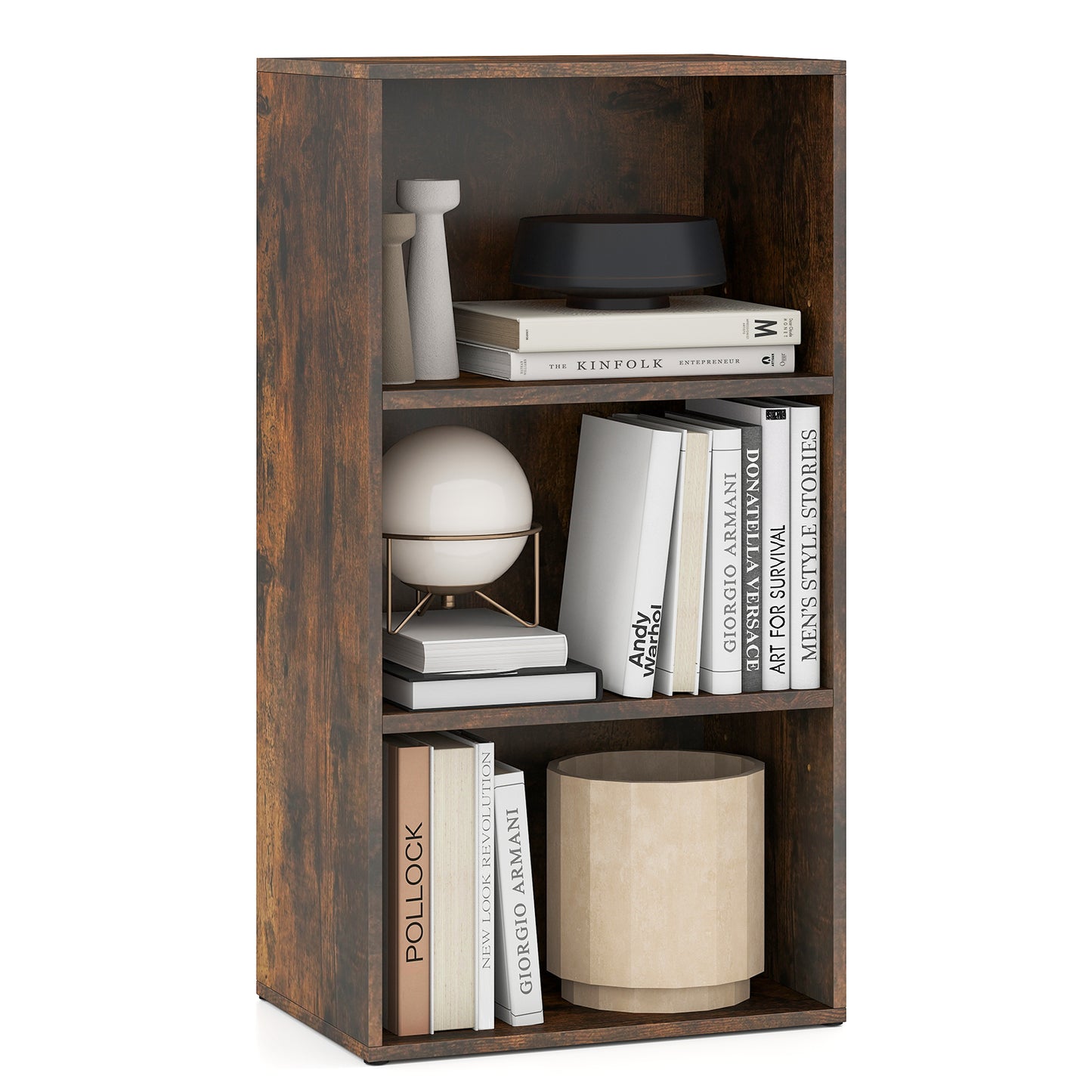3 Open Shelf Bookcase Modern Storage Display Cabinet-Walnut - Walnut