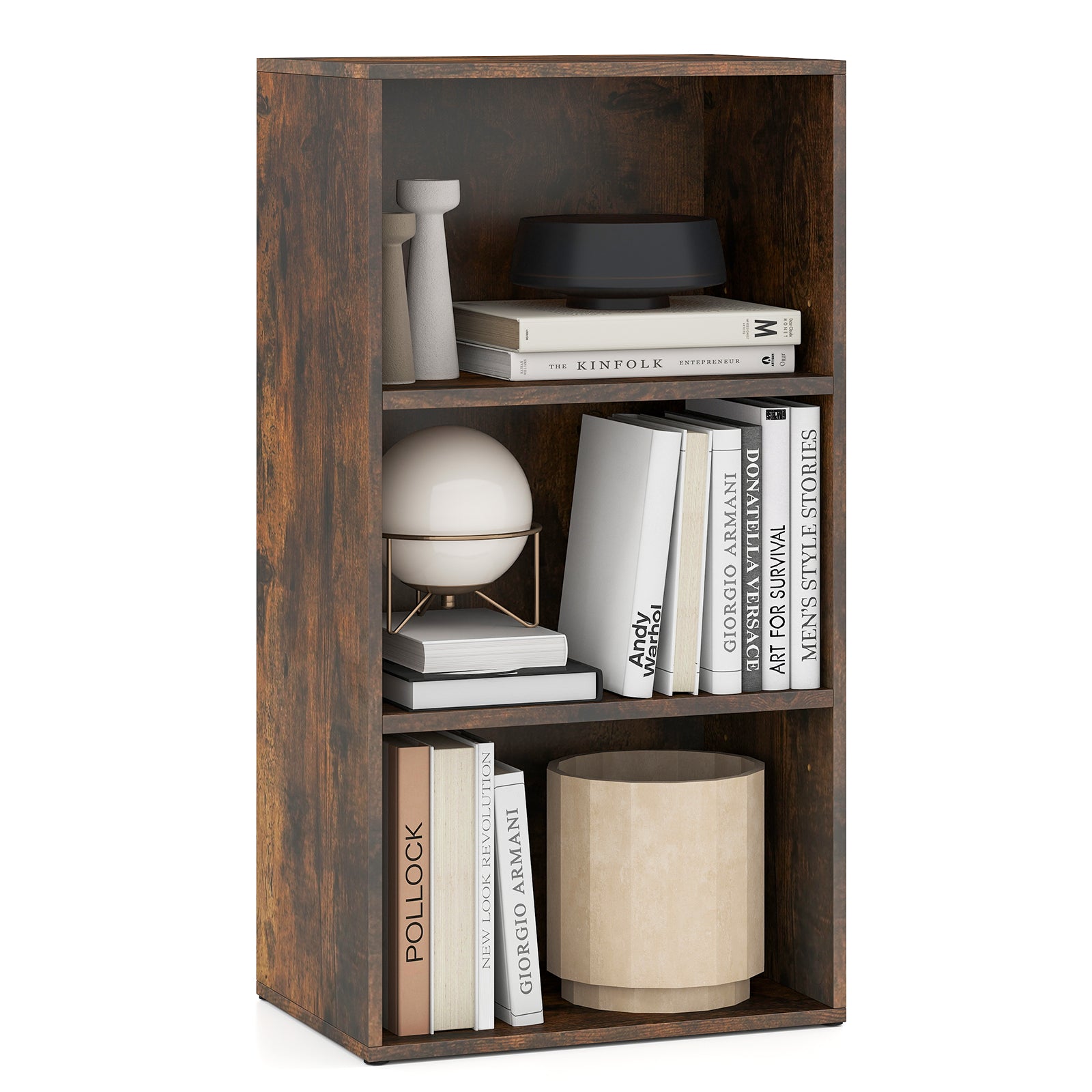 3 Open Shelf Bookcase Modern Storage Display Cabinet-Walnut - Walnut