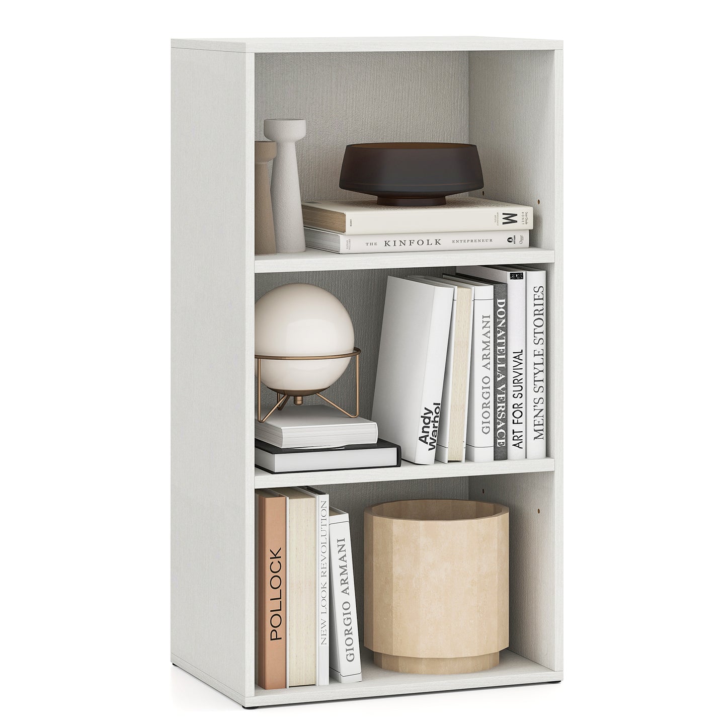 3 Open Shelf Bookcase Modern Storage Display Cabinet-Walnut - White