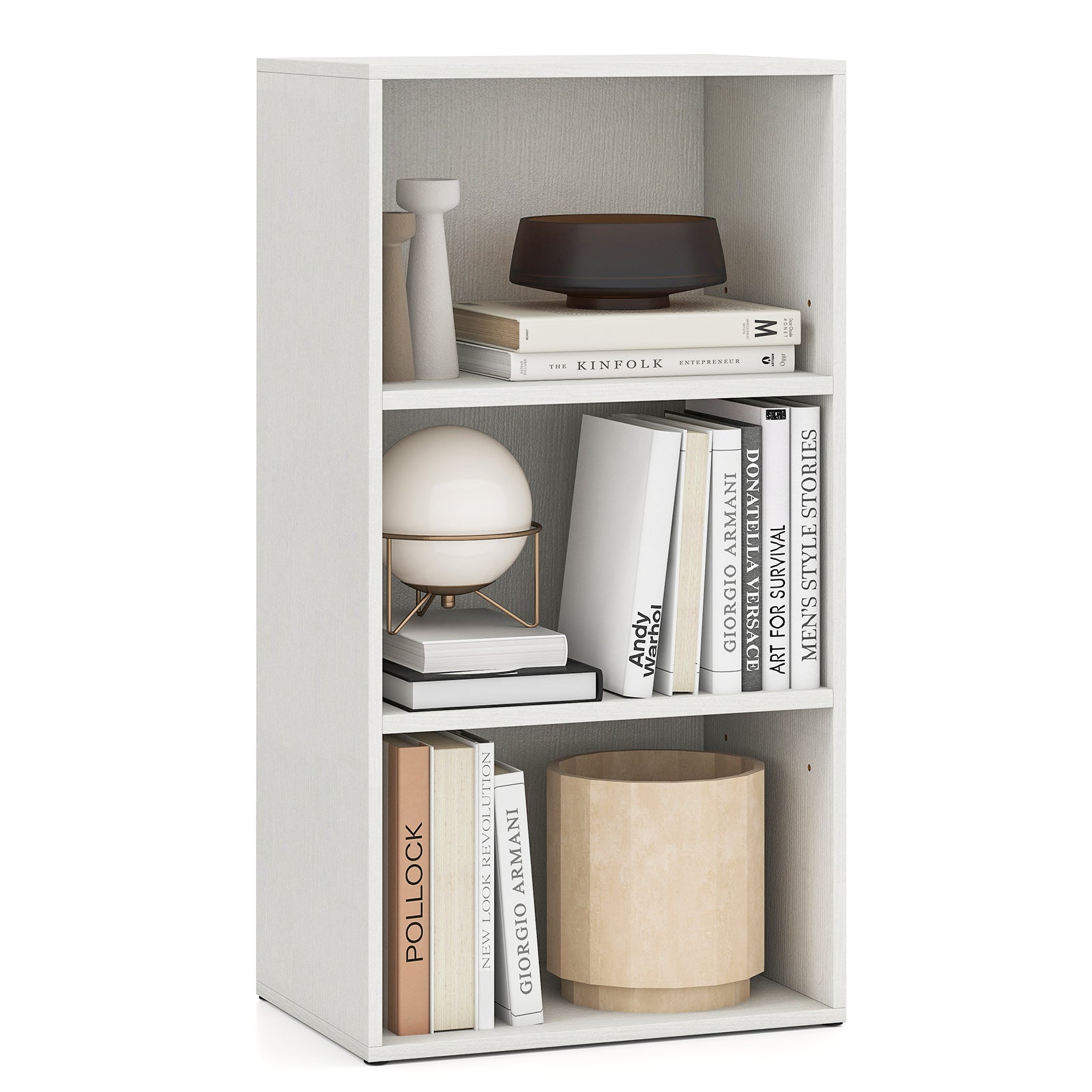 3 Open Shelf Bookcase Modern Storage Display Cabinet-Walnut - White