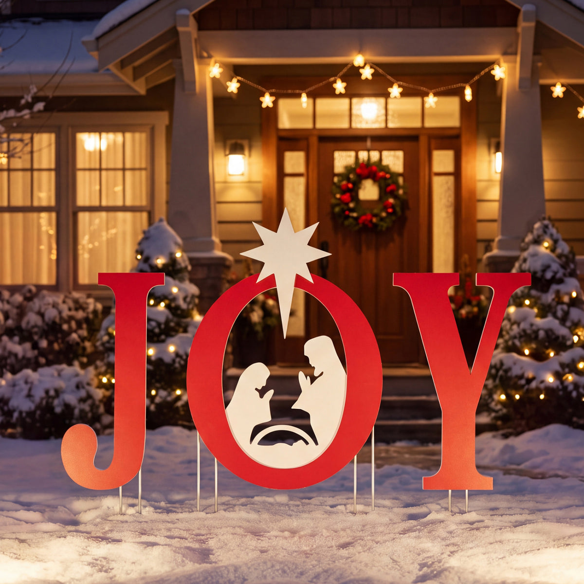 JOY Nativity Christmas Yard Sign Set with Angels - 3 Pieces