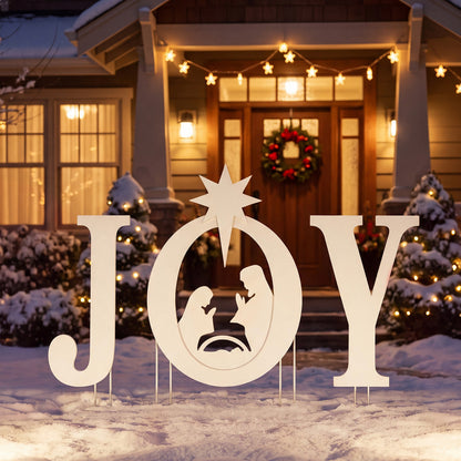 JOY Nativity Christmas Yard Sign Set with Angels - 3 Pieces