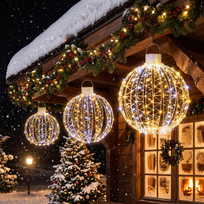 3 Pack Christmas LED Lighted Balls with 180 Cold White and 180 Warm White Lights