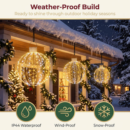 3 Pack Christmas LED Lighted Balls with 180 Cold White and 180 Warm White Lights