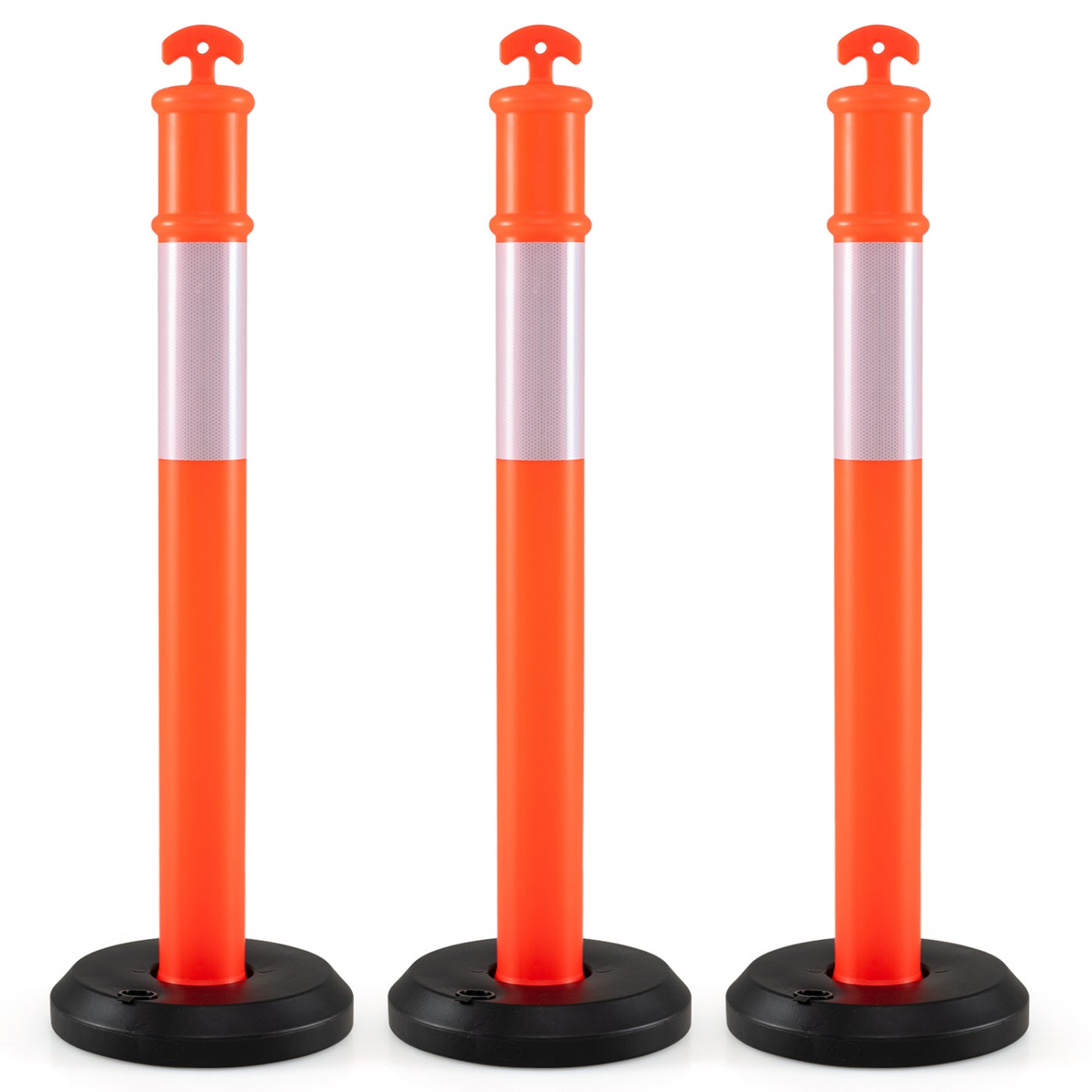 3 Pack Traffic Delineator Posts with Fillable Base for Parking Lots and Construction