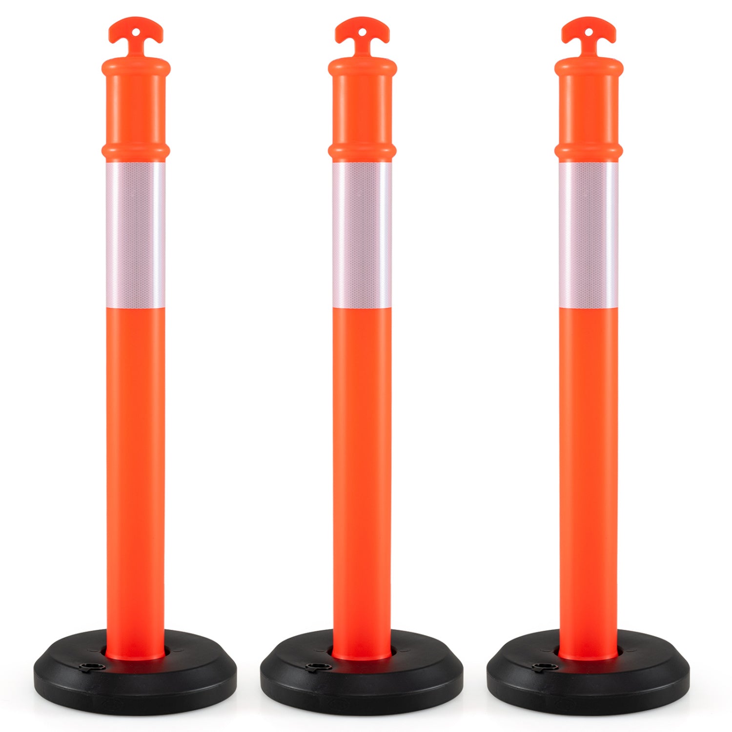 3 Pack Traffic Delineator Posts with Fillable Base for Parking Lots and Construction