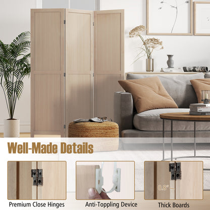 3 Panel Folding Room Divider for Home Office Bedroom Restaurant-Beige
