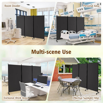 3 Panel Folding Room Divider with Lockable Wheels