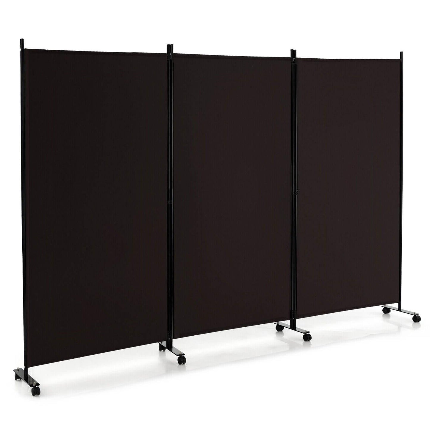 3 Panel Folding Room Divider with Lockable Wheels-Black - Brown